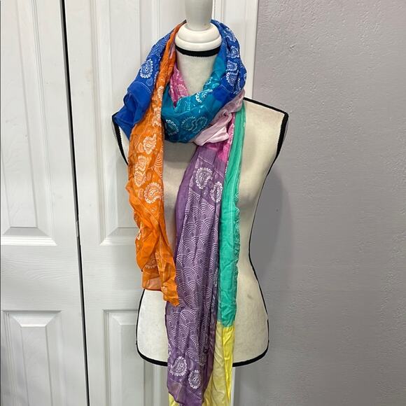 Kurt Geiger Rainbow Scarf Bandana Patch New Paisley Long - Picture 2 of 5